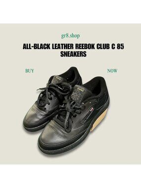 All-Black Leather Reebok Club C 85 Sneakers Size 9 Mens Classic Casual Shoes
